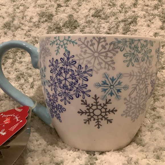 Stoneware Snowflake coffee capuccino Mug w/ snowflake Stencil NWT 14oz England - Picture 2 of 16